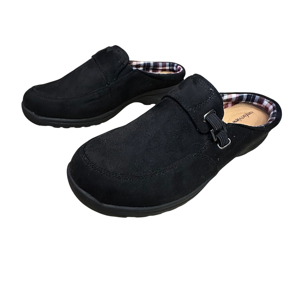 NWOT Comfortview Joy Black Fabric Mules Wide Width Slip On Shoes 12W Athleisure